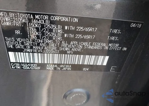 2018 Toyota Rav4 Le from USA, damaged, VIN JTMBFREV9JJ223603